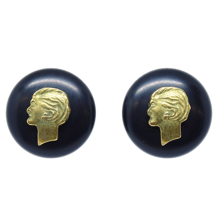 Chanel Button Earrings Black Clip-On 94A