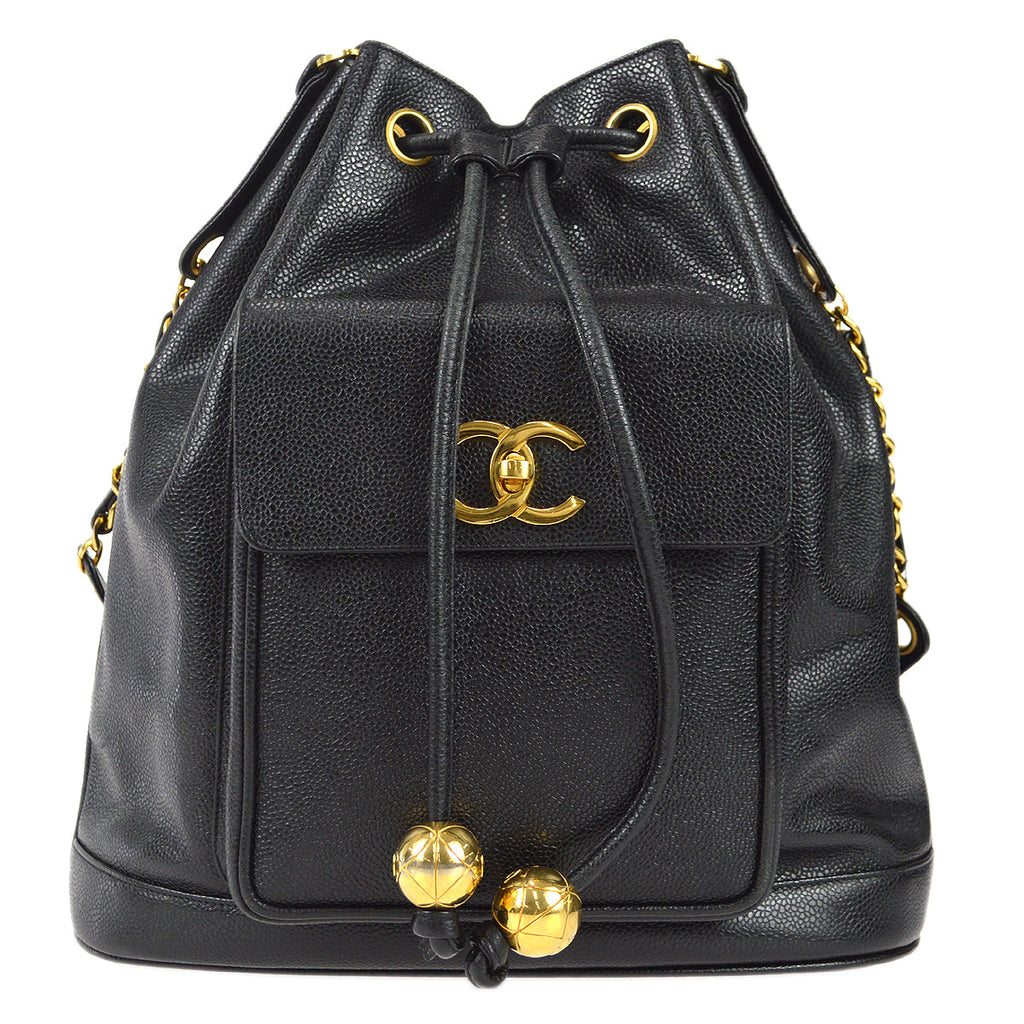 Chanel 1994-1996 Pocket Bucket Shoulder Bag Black Caviar