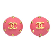 Chanel Button Earrings Pink Clip-On 96C