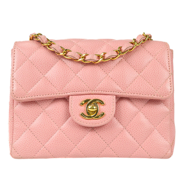 Chanel Classic Flap Mini Square Chain Shoulder Bag Pink Caviar – AMORE  Vintage Tokyo