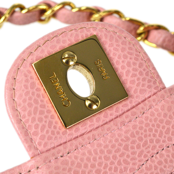 CHANEL-Lamb-Skin-V-Stitch-Double-Flap-Chain-Shoulder-Bag-Pink