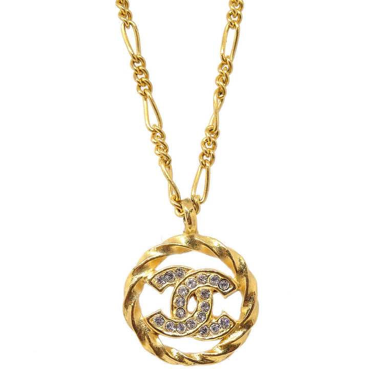 Chanel Medallion Rhinestone Gold Chain Pendant Necklace 3438/1982
