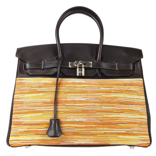爱马仕伯金（Hermes Birkin）35 2003手提包颤音barenia深褐色橙色