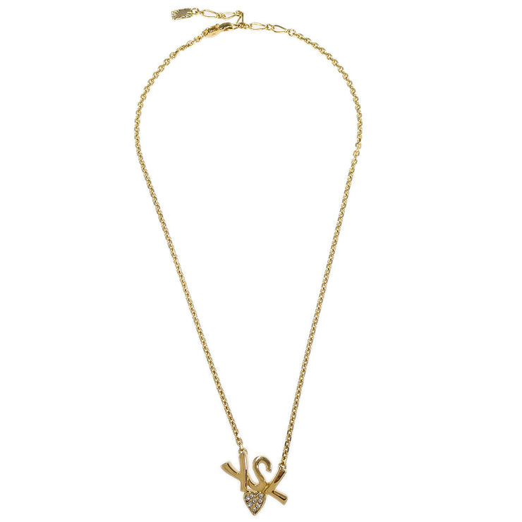 Yves Saint Laurent Crystal & Gold Logo Chain Pendant Necklace