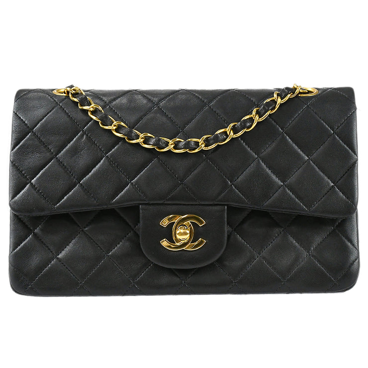 Vintage 1990s Chanel Lambskin Double Flap Bag - Black