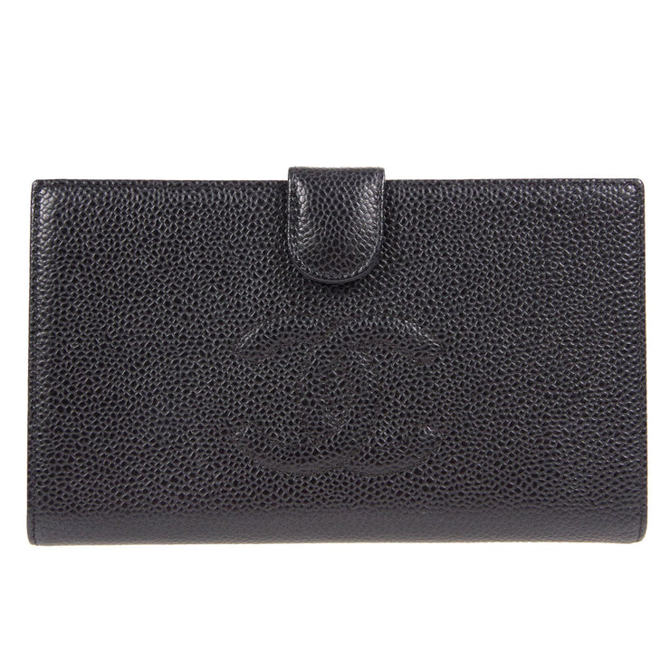 Chanel 2004-2005 Black Caviar Timeless Long Wallet