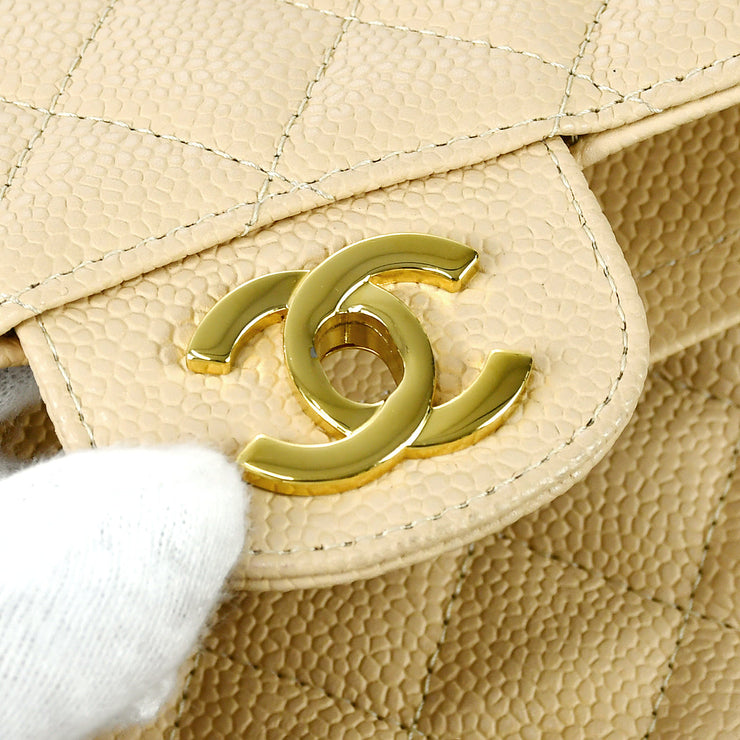 A BEIGE CAVIAR LEATHER CLASSIC MEDIUM DOUBLE FLAP BAG WITH SILVER HARDWARE,  CHANEL, 2006