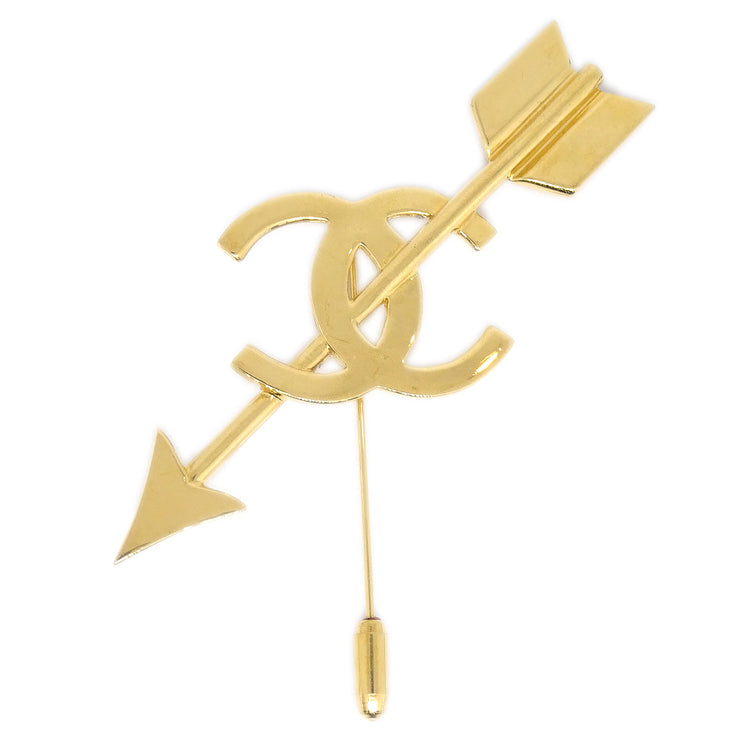 Chanel 1993 CC And Arrow Brooch Pin Gold 93P