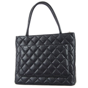 Chanel Medallion Quilted Tote Handbag Black Caviar