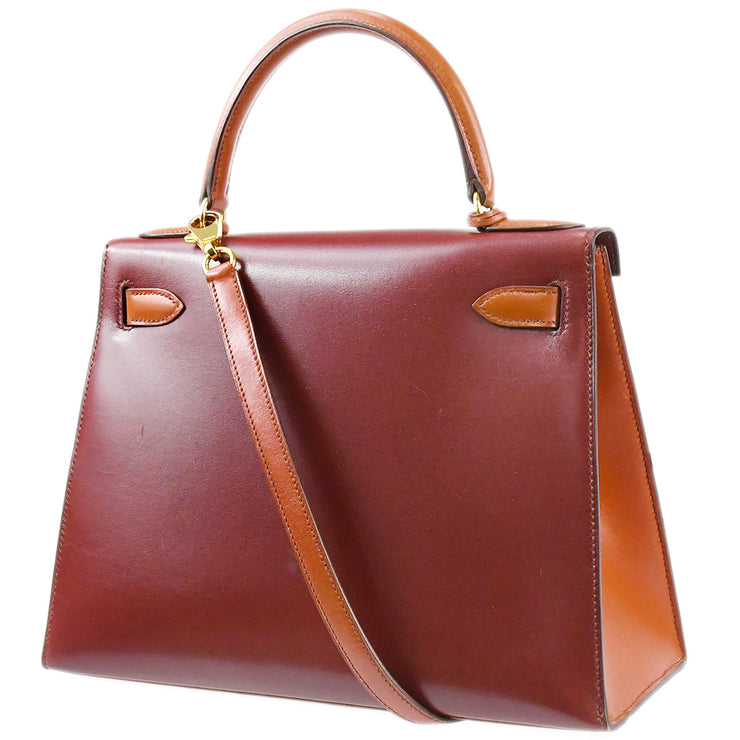 A 28CM BRIQUE CALFBOX LEATHER SELLIER KELLY BAG, HERMÈS, 1996