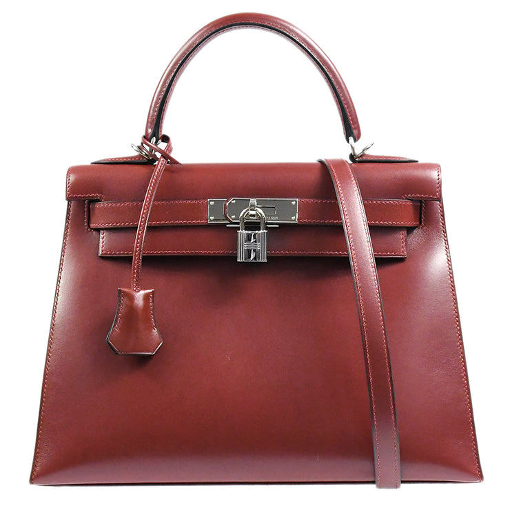 Hermes Rouge H Box Leather Sellier Birkin Handbag