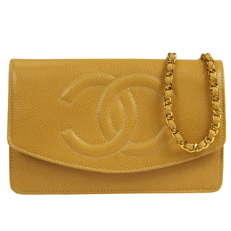 Chanel * 1994-1996 Timeless WOC Chain Wallet Beige Caviar