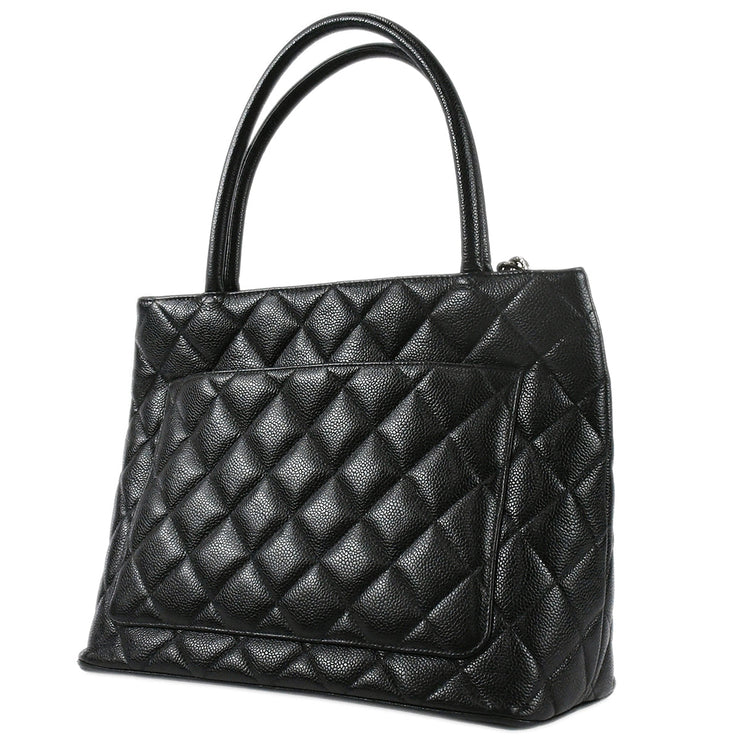 Chanel Medallion Tote Handbag Black Caviar