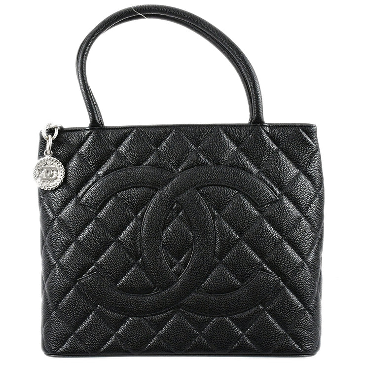 Chanel Medallion Tote Handbag Black Caviar