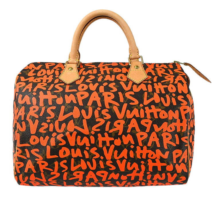 LOUIS VUITTON Monogram Graffiti Speedy 30 Hand Bag Orange M93705