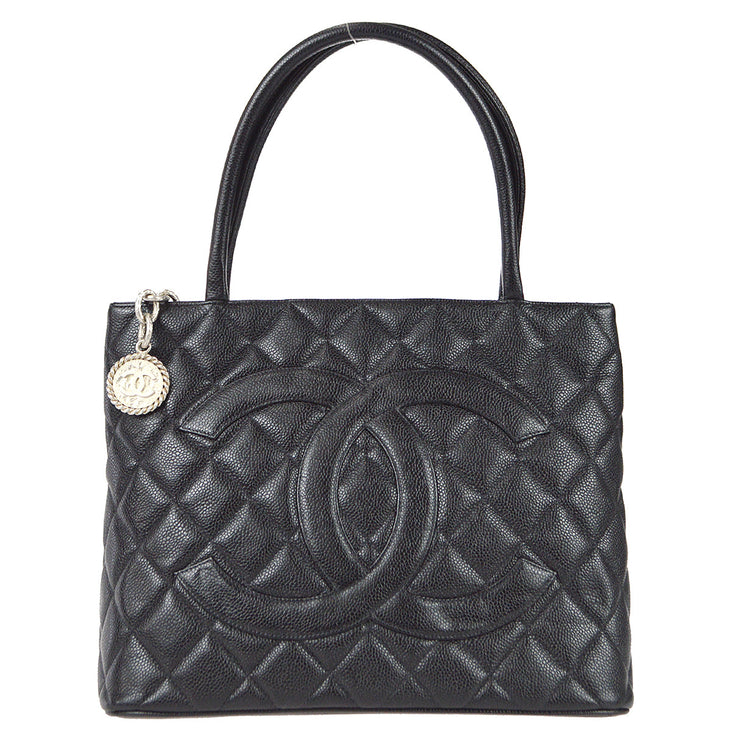 Chanel 2000-2001 Medallion Tote Handbag Black Caviar