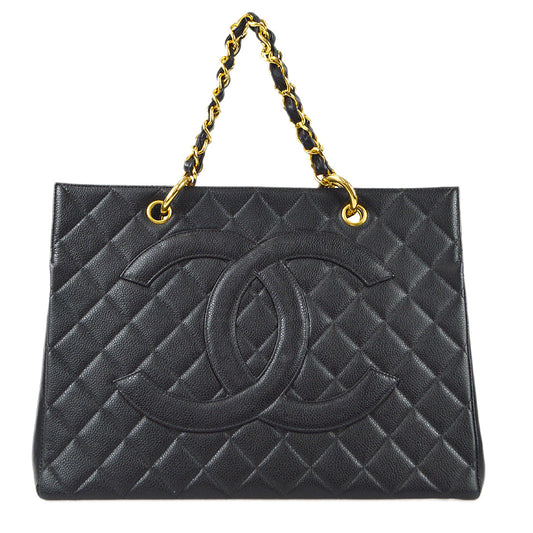Chanel 1996-1997 Chain Tote 35 Black Caviar