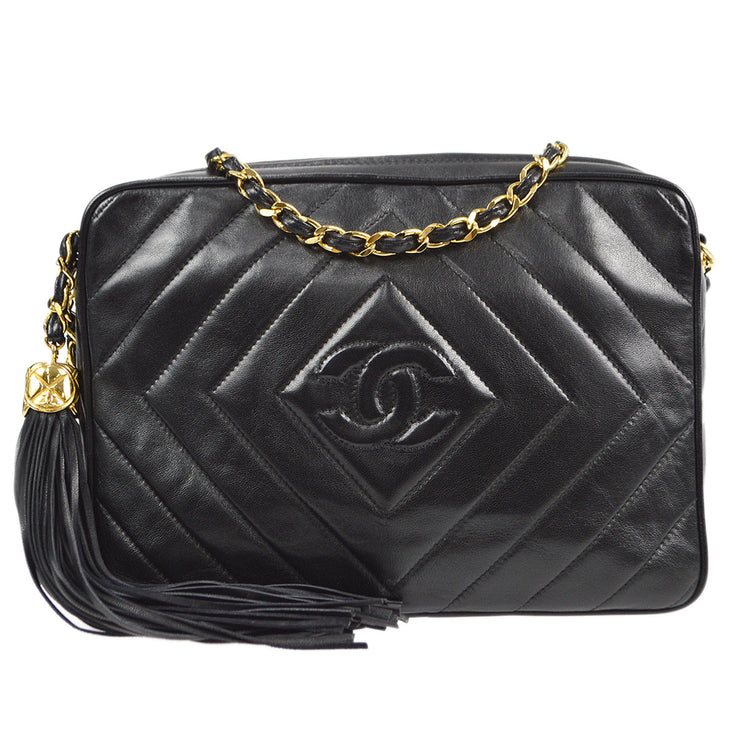 Chanel Vintage Chanel 7 Black Quilted Leather Tassel Shoulder