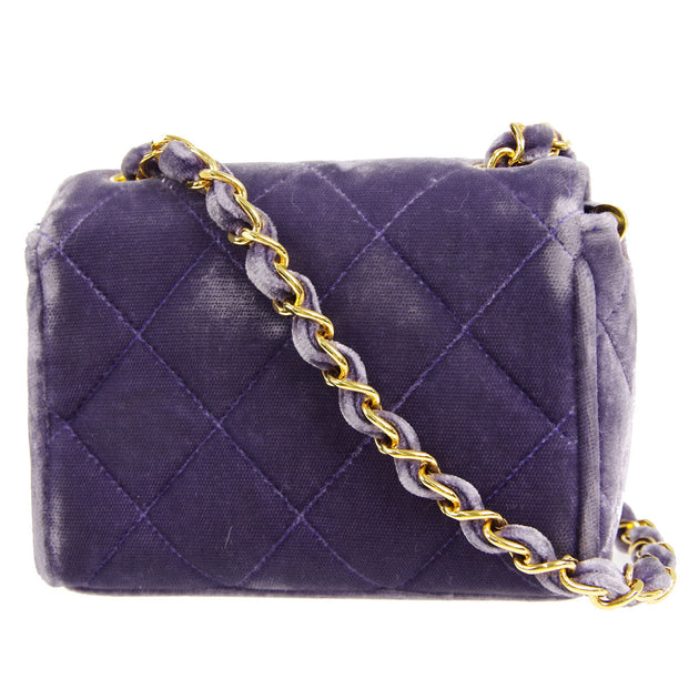 CHANEL * 1991-1994 Purple Velvet Rhinestone CC Diagonal Letter Flap Bag
