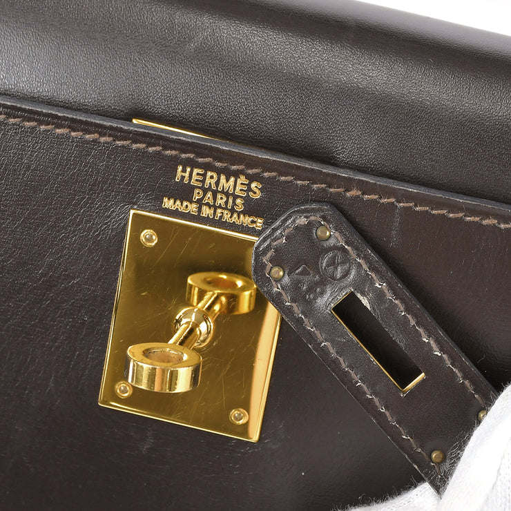 HERMES Kelly 32 Dark Brown Box Calf Leather Gold Hardware