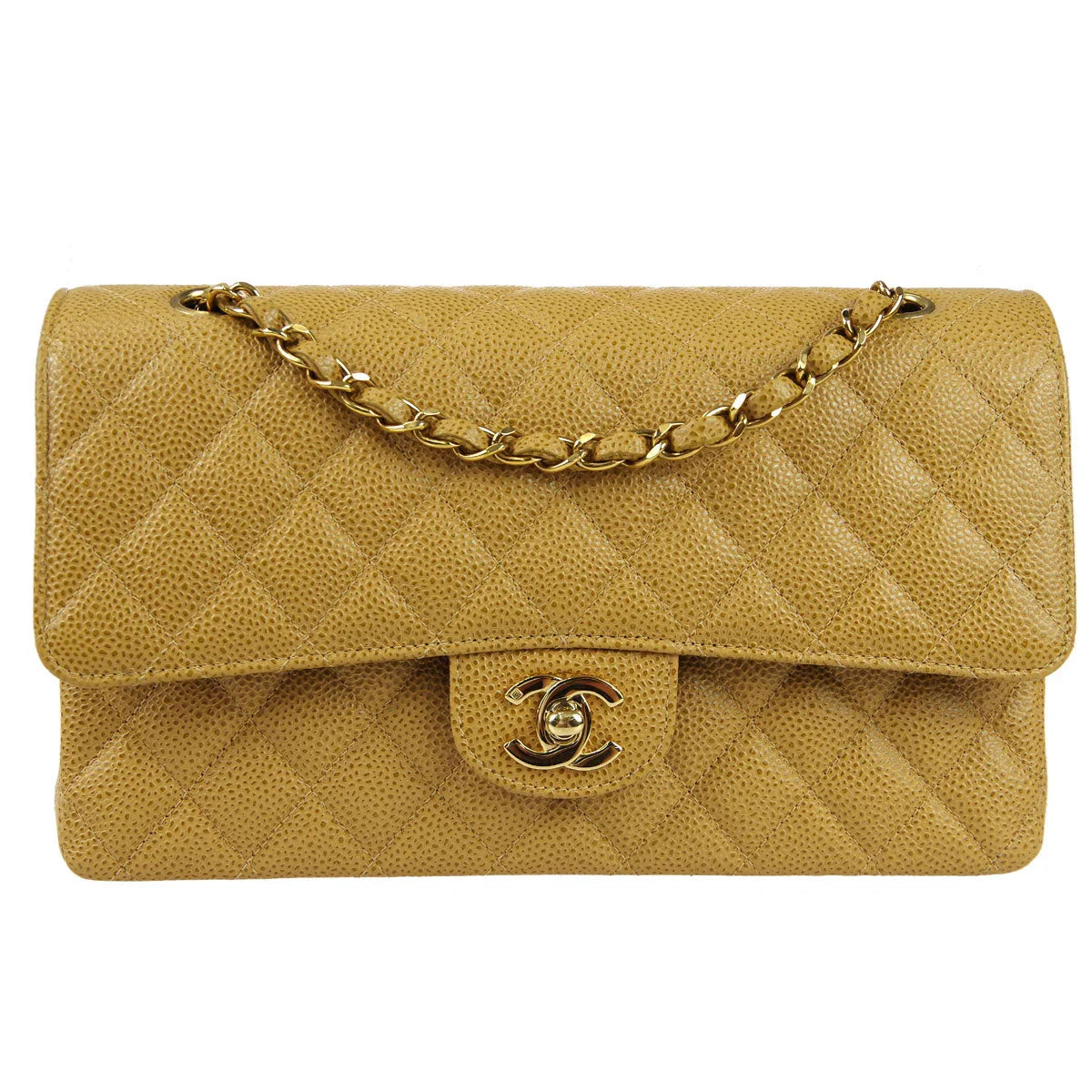 Chanel 2000-2001 Classic Double Flap Medium Beige Caviar