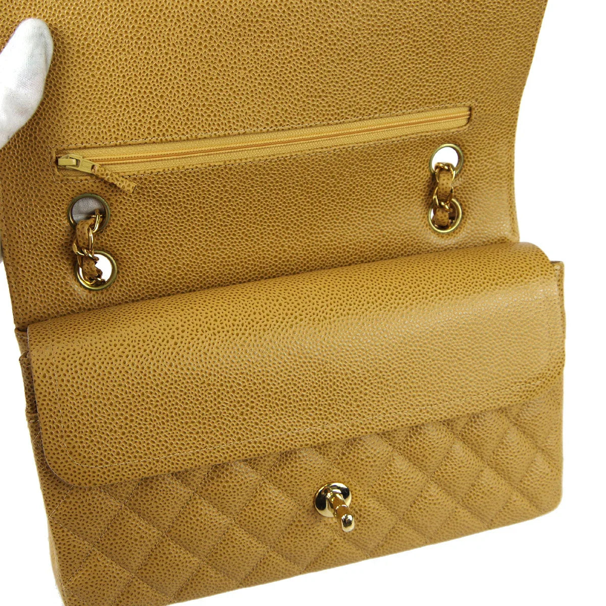 Chanel 2000-2001 Classic Double Flap Medium Beige Caviar