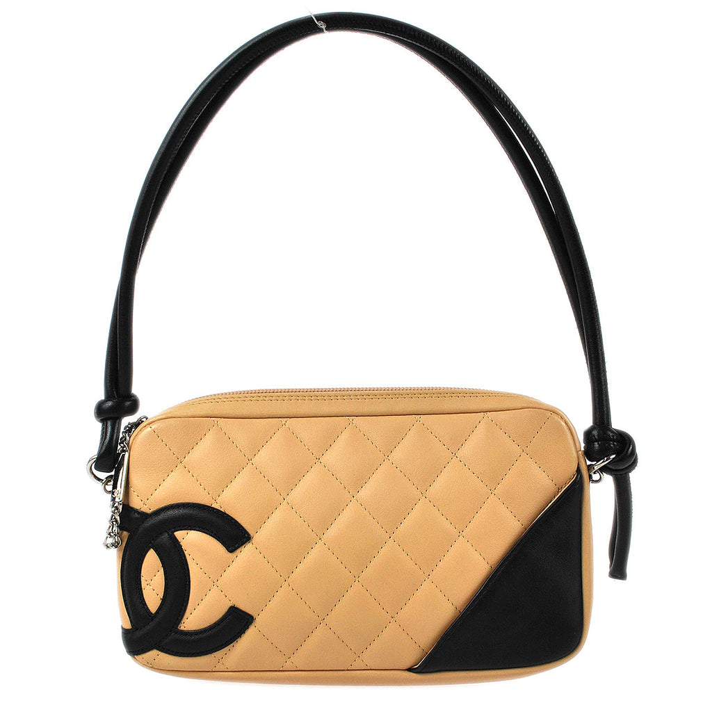 Chanel Beige/Black Quilted Leather Ligne Cambon Pochette at