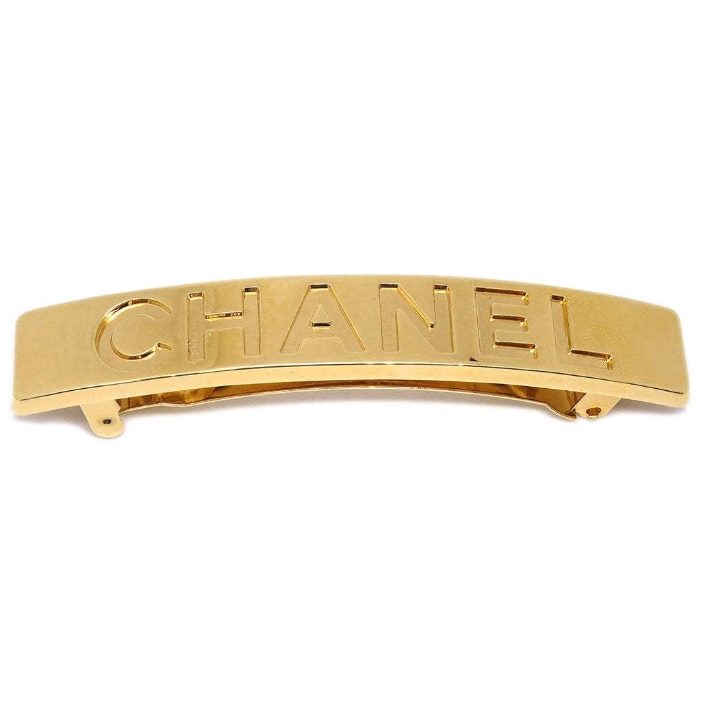 aprococo - Vintage Chanel 1997 Hair Clip / Barrette / Men’s Tie Clip  - gold plated with black logo SHINY~POLISHED