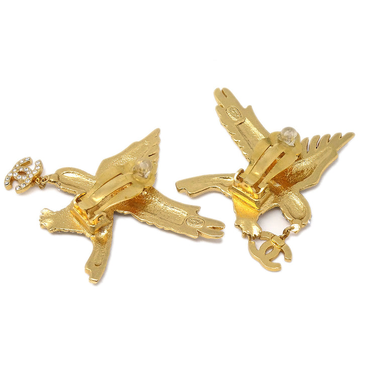 Chanel 2001 Crystal＆Gold Eagle Earrings Clip-on 01p