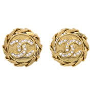 Chanel Button Rhinestone Earrings Clip-On Gold 23