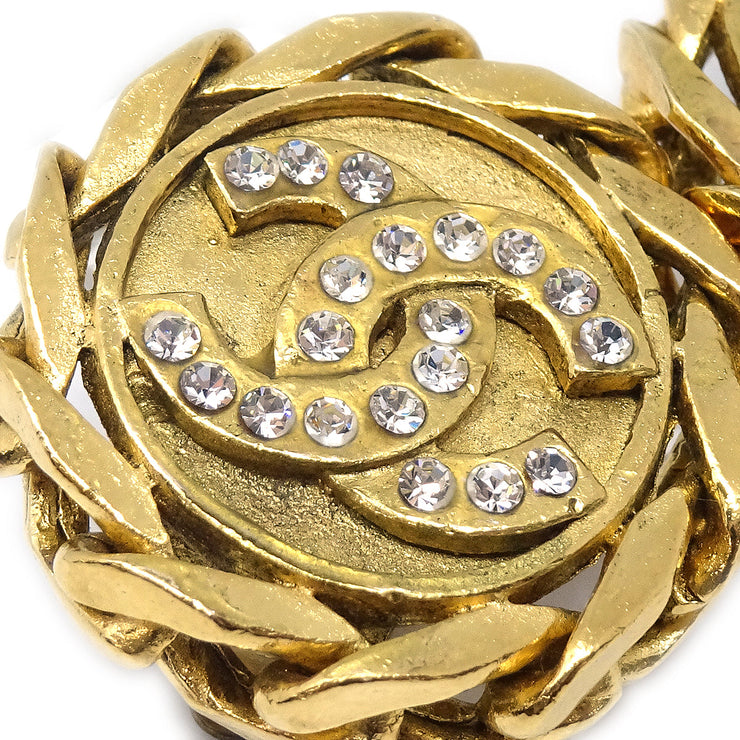 Chanel Button Rhinestone Earrings Clip-On Gold 23