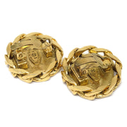 Chanel Button Rhinestone Earrings Clip-On Gold 23