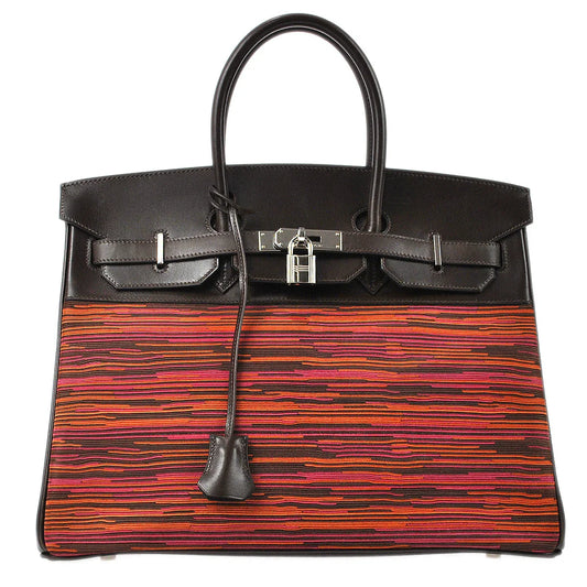 爱马仕伯金（Hermes Birkin）35 2006手提包颤音小牛紫色橙色ebene