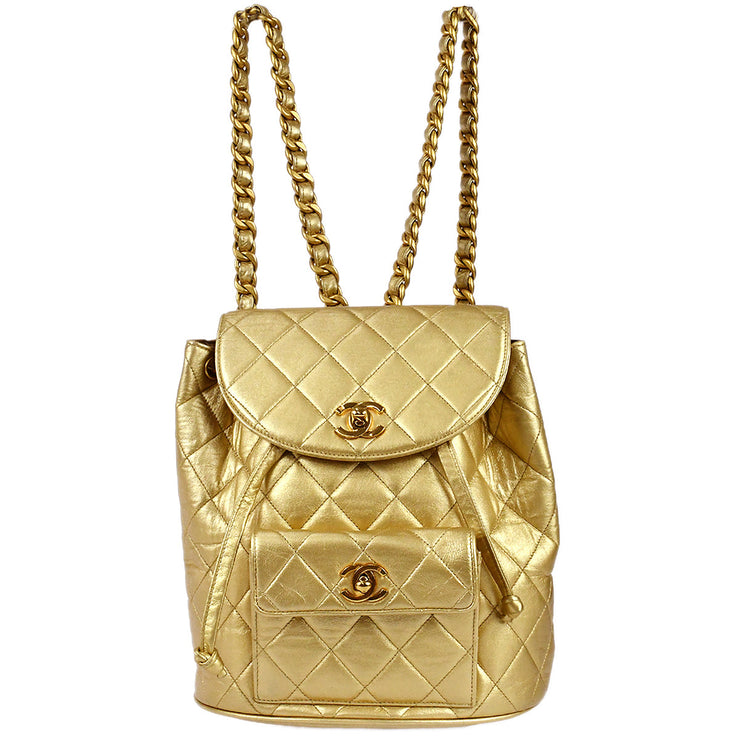 Chanel 1991-1994 Duma Chain Backpack Gold Lambskin