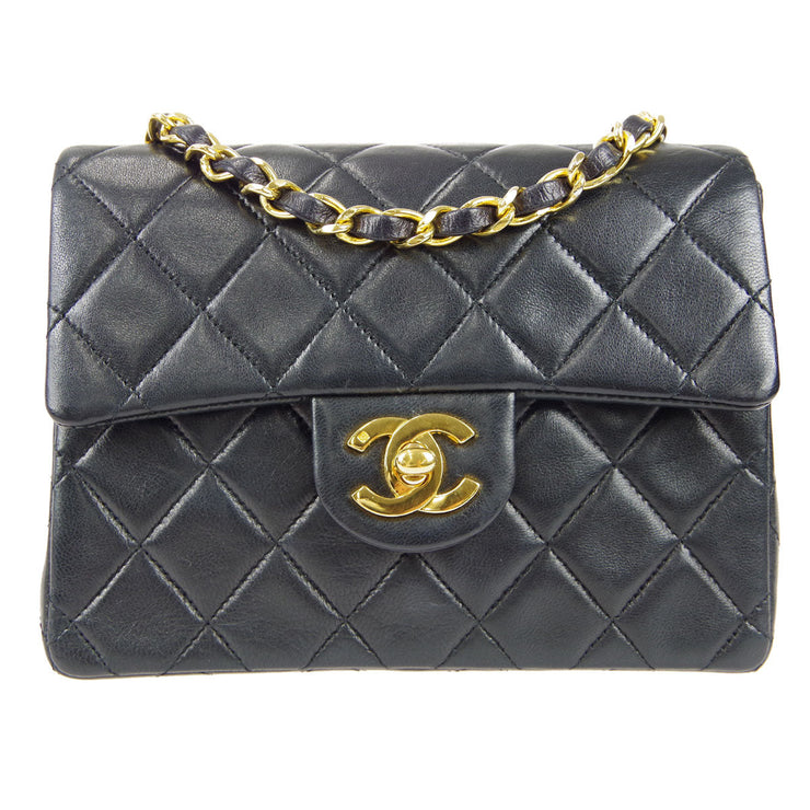 Chanel 1989-1991 Classic Flap Mini Square Chain Shoulder Bag Black Lam –  AMORE Vintage Tokyo