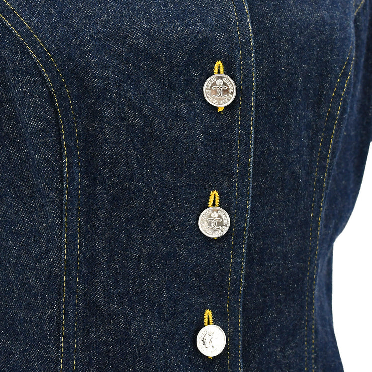 Chanel 1990s logo-buttons denim dress #38