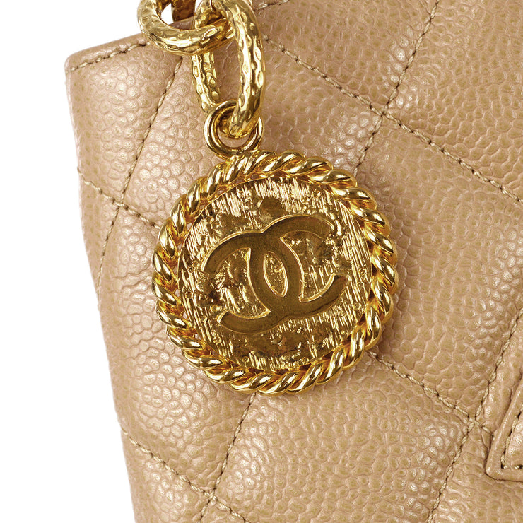 Chanel Medallion Tote Handbag Beige Caviar