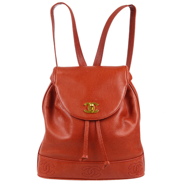 Chanel Vintage Red Caviar CC Backpack Gold Hardware, 1991-1994 (Very Good)