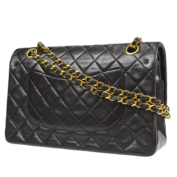 Chanel 1994-1996 Classic Double Flap Medium Shoulder Bag Black