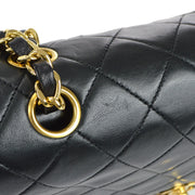 Chanel 1989-1991 Classic Double Flap Medium Shoulder Bag Black Lambskin