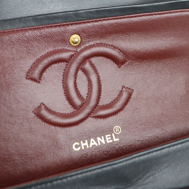 Chanel 1989-1991 Classic Double Flap Medium Shoulder Bag Black Lambskin