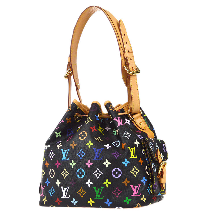 Authentic Louis Vuitton Black Multicolor Canvas Noe Drawstring Shoulder Bag