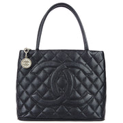 Chanel 2000-2001 Medallion Tote Handbag Black Caviar