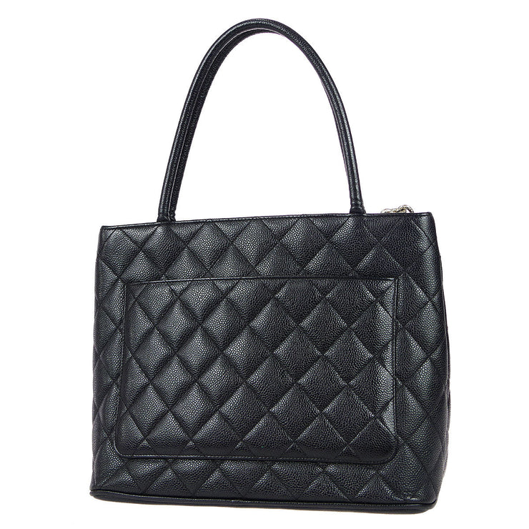 Chanel 2000-2001 Medallion Tote Handbag Black Caviar