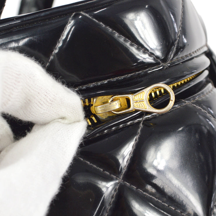 Chanel 1990s Heart Mirror Vanity Handbag Black Patent Leather