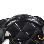 Chanel 1990s Heart Mirror Vanity Handbag Black Patent Leather