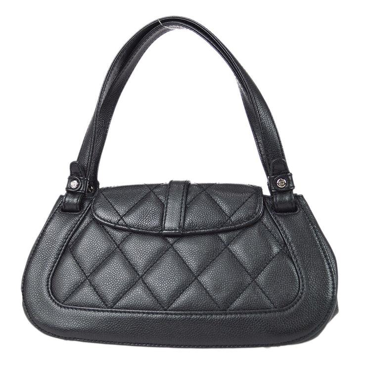 Christian Dior Black Leather Quilted With Lock Shoulder Tote Bag