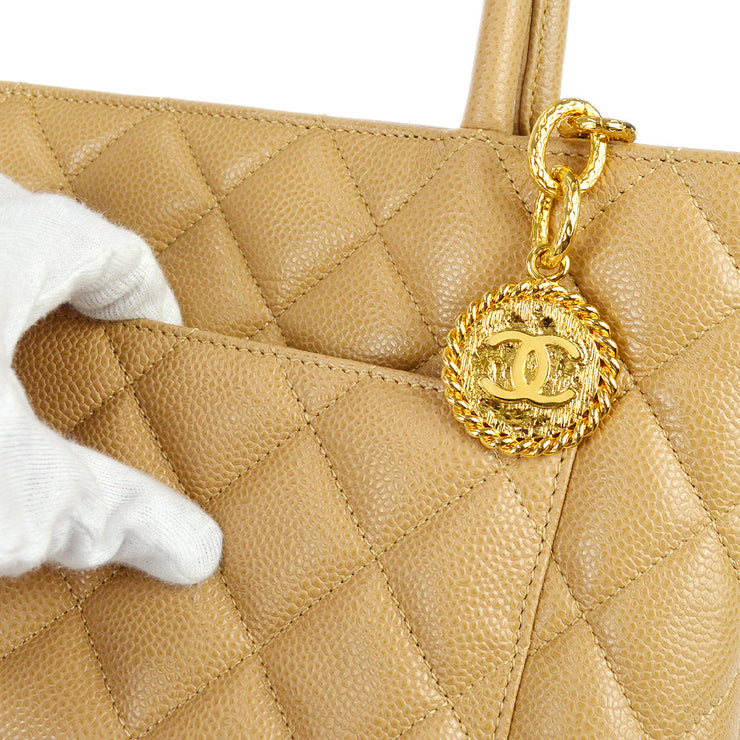 Chanel Beige Quilted Caviar Leather Medallion Tote by WP Diamonds