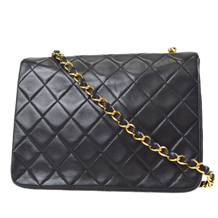 Chanel 1991-1994 Classic Flap Square Chain Shoulder Bag Black