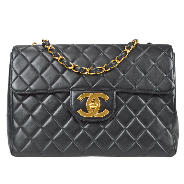 Chanel 1996-1997 Classic Flap Jumbo Chain Shoulder Bag Black Lambskin –  AMORE Vintage Tokyo